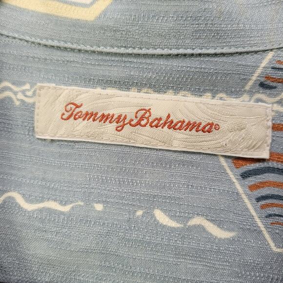 Tommy Bahama Blue-Gray Geometric Silk Shirt size Large - Picture 6 of 15